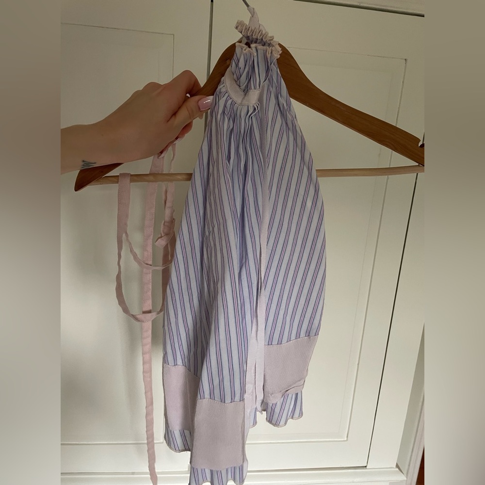Adam Selman Striped Halter Tie Top